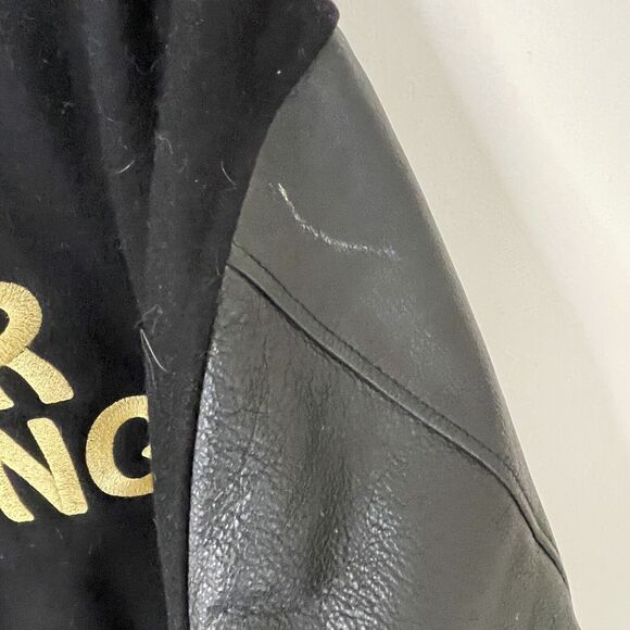 VTG 80s Varsity Letterman Wool/Leather Bomber Jacket Floor Sanding Trade Men XL - Picture 7 of 14